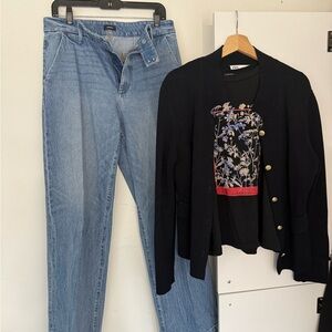Black Cardigan by Zara,Blue Jeans by Express and Scotch and Soda Floral Tshirt